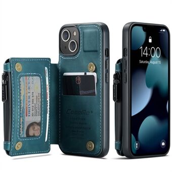 CASEME C20-serien Støtsikker tyverisikringslomme lommebokdesign PU-skinn og TPU-bakdeksel Telefondeksel for iPhone 13 - Blue