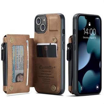 CASEME C20-serien Støtsikker tyverisikringslomme lommebokdesign PU-skinn og TPU-bakdeksel Telefondeksel for iPhone 13 - Brown