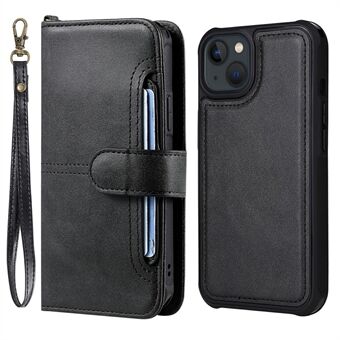 2-i-1 avtakbar anti-slipp flere kortspor Design lommebokknapplukking PU-skinntelefondeksel for iPhone 13 - Black