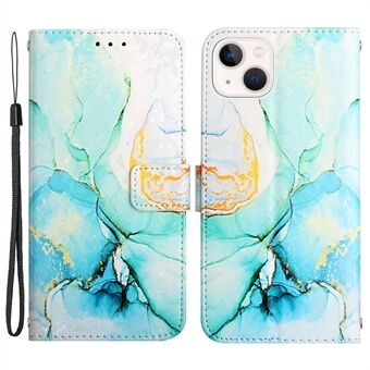 For iPhone 13 6.1 inch YB Pattern Printing Leather Series-5 PU Leather Double-sided Magnetic Clasp Cover Marble Pattern Wallet Stand Phone Case