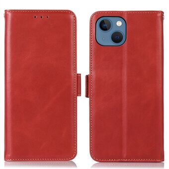 For iPhone 13 6.1 inch Genuine Cowhide Leather Shell Side Clasps Design Crazy Horse Texture RFID Blocking Stand Wallet Phone Case