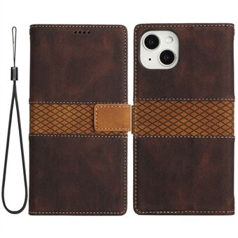 For iPhone 13 6.1 inch Grid Splicing Decor Well-protected PU Leather Cover Dual-sided Magnetic Clasp Phone Stand Wallet Case