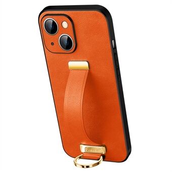 For iPhone 13 6.1 inch SULADA Drop-proof Phone Case Fashion Series Crazy Horse Texture PU Leather Coated Mobile Phone Cover Kickstand with Wristband Adjustable Strap