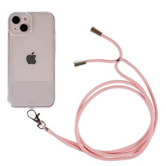 For iPhone 13 6.1 inch Thicken TPU Phone Drop-proof Cover Transparent Protective Case with Detachable Lanyard