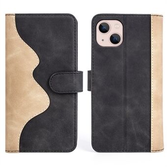 Phone Protective Cover Leather Case for iPhone 13 6.1 inch, Color Splicing Stand Wallet Function Smartphone Shell