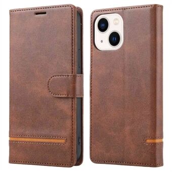 For iPhone 13 6.1 inch Anti-drop Flip Leather Case Wallet with Stand Precise Cutout Phone Cover Magnetic Closing Clasp Anti-scratch Splicing Shell
