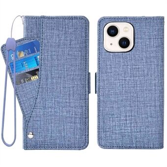 For iPhone 13 6,1 tommer Jean Cloth Texture Magnetisk lukking Telefonveske Lommebokstil Roterende kortspor Design Skinndeksel med Stand