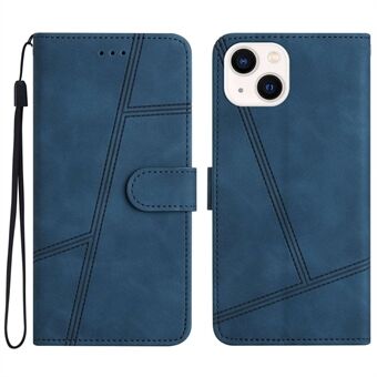 For iPhone 13 6,1 tommers PU- Stand Telefondeksel Hud-touch Feeling Lines Dekor Vintage Style Anti- Scratch lommebok