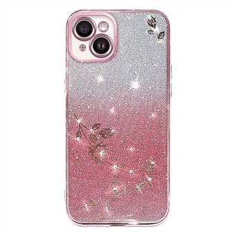 For iPhone 13 6.1 tommers Rhinestone Dekor Blomstermønster Anti-drop bakdeksel Gradient Glitter Powder TPU beskyttelsesdeksel