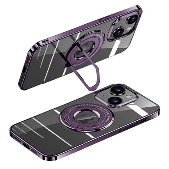 For iPhone 13 6,1 tommers galvanisert magnetisk deksel Ring Kickstand PC-telefondeksel Kompatibel med MagSafe