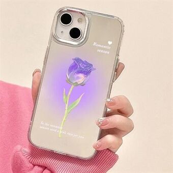For iPhone 13 Hard PC Speil Overflate Telefonveske Gradient Rose Flower Protective Cover