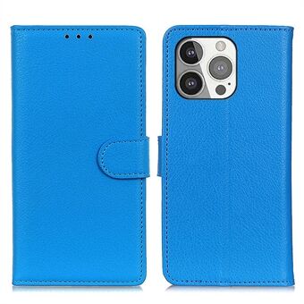 Allsidig beskyttelse Classic Litchi Texture Leather Wallet Design Stand for iPhone 13 Pro - Blue