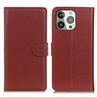 Allsidig beskyttelse Classic Litchi Texture Leather Wallet Design Stand for iPhone 13 Pro - Brown