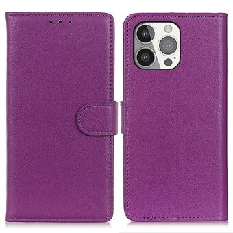 Allsidig beskyttelse Classic Litchi Texture Leather Wallet Design Stand for iPhone 13 Pro - Purple