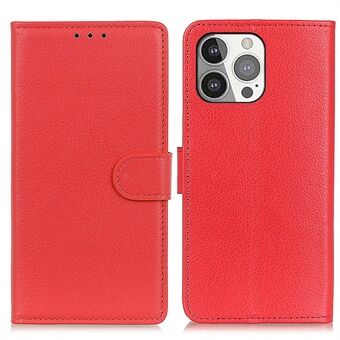 Allsidig beskyttelse Classic Litchi Texture Leather Wallet Design Stand for iPhone 13 Pro - Red