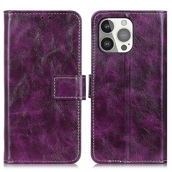 Crazy Horse Texture Vintage Style Lommebok PU-skinn Stand Standveske for iPhone 13 Pro - Purple