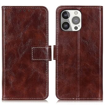 Crazy Horse Texture Vintage Style Lommebok PU-skinn Stand Standveske for iPhone 13 Pro - Brown