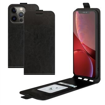 Crazy Horse Texture Vertical Flip Lær telefondeksel med kortspor for iPhone 13 Pro - Black