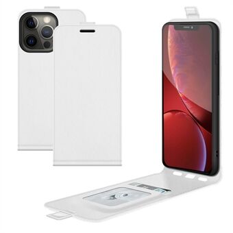 Crazy Horse Texture Vertical Flip Lær telefondeksel med kortspor for iPhone 13 Pro - White