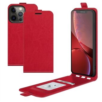 Crazy Horse Texture Vertical Flip Lær telefondeksel med kortspor for iPhone 13 Pro - Red