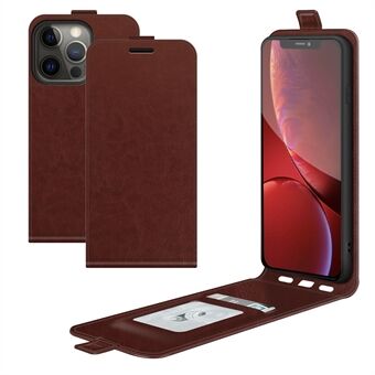 Crazy Horse Texture Vertical Flip Lær telefondeksel med kortspor for iPhone 13 Pro - Brown