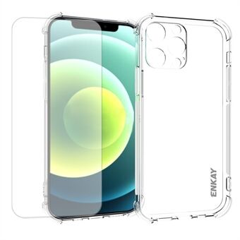 ENKAY Ultra Clear TPU Anti-Drop dekselveske med anti-skli stripe på siden + herdet glassfilm for iPhone 13 Pro 6,1 tommer
