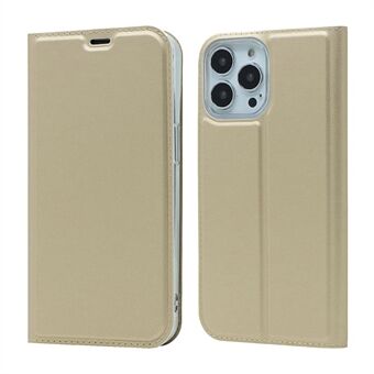 All-around beskyttelse Autoabsorbert Fashion ensfarget kortspor Støtsikkert lærtelefondeksel med Stand for iPhone 13 Pro - Gull