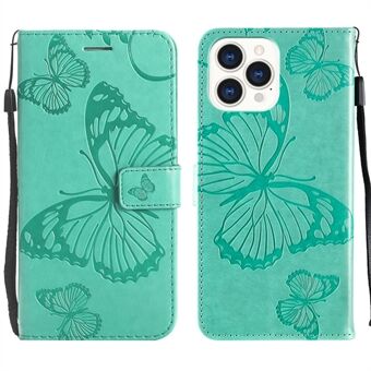 Butterfly Pattern Imprinting Leather Phone Cover Protector med stropp for iPhone 13 Pro 6,1 tommer