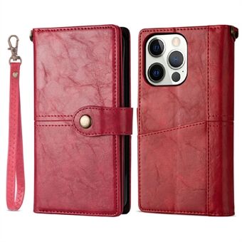 Vintage-stil flerfunksjons lommebok lær telefonveske med snor for iPhone 13 Pro 6,1 tommer