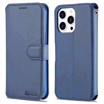 Stand lommebokdesign Magnetisk lukking Støtsikkert støtsikkert telefondeksel i skinn for iPhone 13 Pro - Blue
