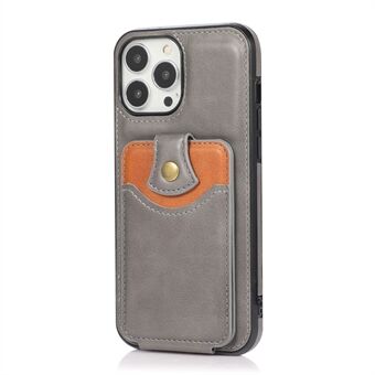 Classic delikat skinn vertikalt flip-kort lommedesign telefonveske med støtte for iPhone 13 Pro - Grey