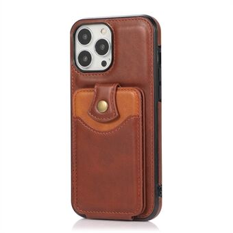 Classic delikat skinn vertikalt flip-kort lommedesign telefonveske med støtte for iPhone 13 Pro - brun