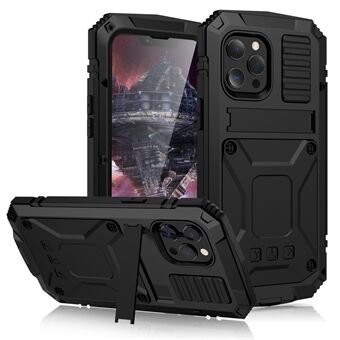 R-JUST Kickstand beskyttelsesdeksel for hele kroppen Støtsikkert metalldeksel med innebygd skjermbeskytter for iPhone 13 Pro 6,1 tommer