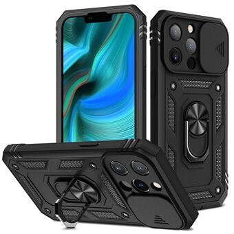 Anti-dråpe godt beskyttet kameraslider Design Metall Kickstand 3-i-1 TPU + PC-telefondeksel for iPhone 13 Pro - Black