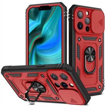 Anti-dråpe godt beskyttet kameraslider Design Metall Kickstand 3-i-1 TPU + PC-telefondeksel for iPhone 13 Pro -  Red/Black