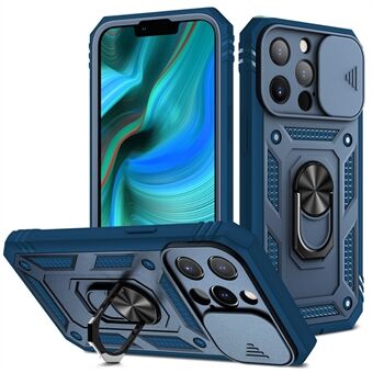 Anti-dråpe godt beskyttet kameraslider Design Metall Kickstand 3-i-1 TPU + PC-telefondeksel for iPhone 13 Pro -  Blue