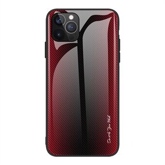 Karbonfiberteksturdesign Bakside av herdet glass + TPU Edge Hybrid mobiltelefondeksel for iPhone 13 Pro - Red