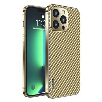 LUPHIE karbonfibertekstur galvanisering av metall Anti-fall beskyttende telefonveske Shell for iPhone 13 Pro 6,1 tommer