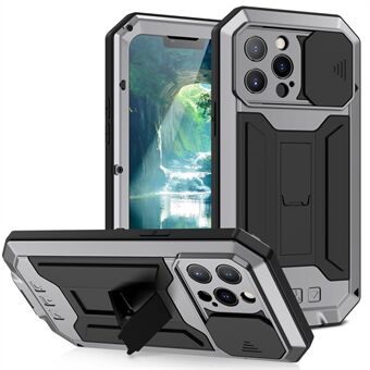 R-JUST telefonbeskyttelsesdeksel Kickstand-skall med skjermbeskytter i herdet glass og kameraskyveknapp for iPhone 13 Pro 6,1 tommer