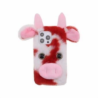 Søte stilige kyr ørevarm vinterpelsmyk TPU-deksel til iPhone 13 Pro 6,1 tommer