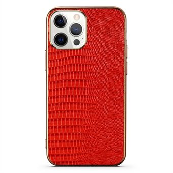 Elektroplettert TPU + ekte lær Lizard Texture Phone Back Cover Case for iPhone 13 Pro 6,1 tommer
