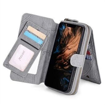 MEGSHI 004-serien avtakbart Stand Design Glidelåslomme Støtsikker PU-skinn TPU lommebokdeksel Flip-deksel for iPhone 13 Pro