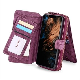 MEGSHI 004-serien avtakbart Stand Design Glidelåslomme Støtsikker PU-skinn TPU lommebokdeksel Flip-deksel for iPhone 13 Pro