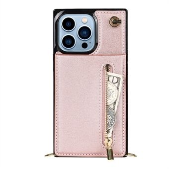 Telefonveske i PU skinn Godt beskyttet Classic lommebok med glidelås og skulderstropp for iPhone 13 Pro 6,1 tommer