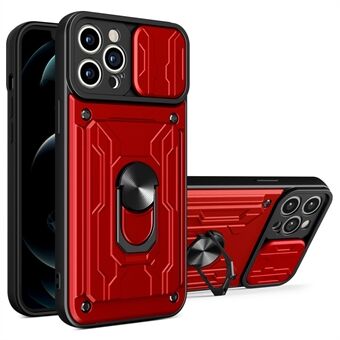 Avtakbar kortspor Hard PC + Myk TPU-telefonveske Kickstand Hybrid-deksel med kamera-skyvedeksel for iPhone 13 Pro - Red