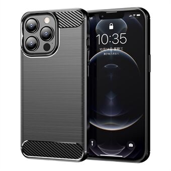 1,8 mm karbonfiberbørstet tekstur Fleksibel TPU Anti-drop telefon bakdeksel for iPhone 13 Pro - Black