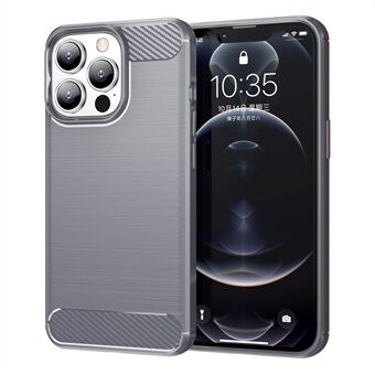 1,8 mm karbonfiberbørstet tekstur Fleksibel TPU Anti-drop telefon bakdeksel for iPhone 13 Pro - Grey