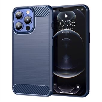 1,8 mm karbonfiber børstet tekstur Fleksibel TPU Anti-drop telefon bakdeksel for iPhone 13 Pro - Blå