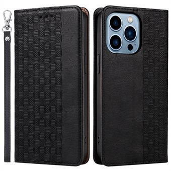 For iPhone 13 Pro 6.1 inch Phone Case Imprinted Pattern Strong Magnetic Closure Flip Design Anti-drop PU Leather Wallet Stand Cover with Hand Strap