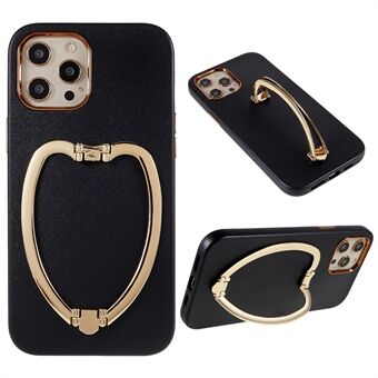 For iPhone 13 Pro 6.1 inch Metal Kickstand Cell Phone Cover Anti-scratch PU Leather Coating PC+TPU Hybrid Electroplating Buttons Phone Case